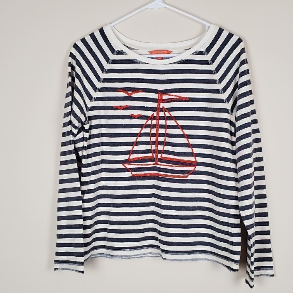Modcloth Speckled Striped Sailboat Knit Long Sleeve Shirt